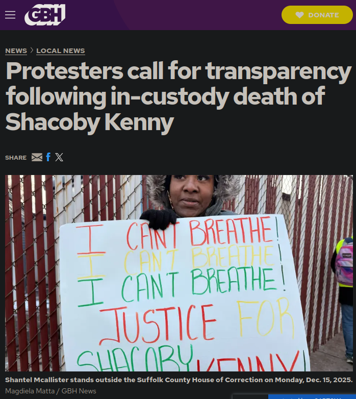 GBH: PROTESTERS CALL FOR TRANSPARENCY FOLLOWING IN-CUSTODY DEATH OF SHACOBY KENNY