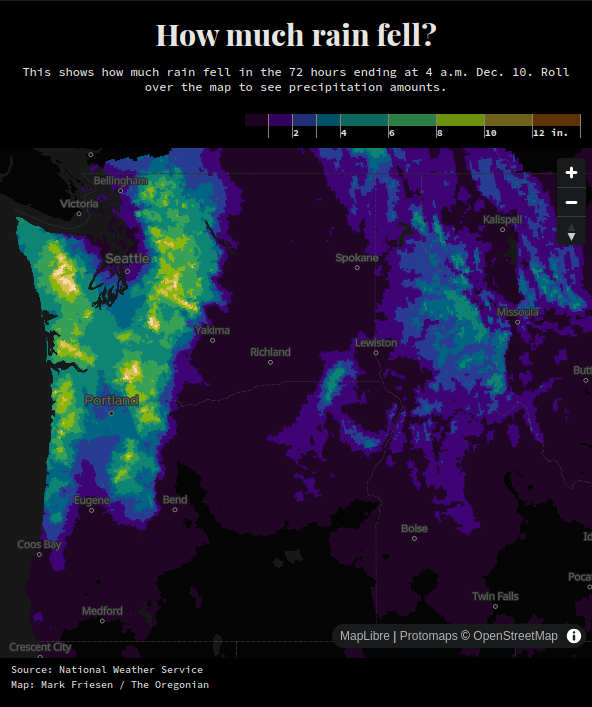 A MAP OF THE PACIFIC NORTHWEST SHADED GREEN IN THE WESTERN AREAS SIGNIFYING RAINFALL