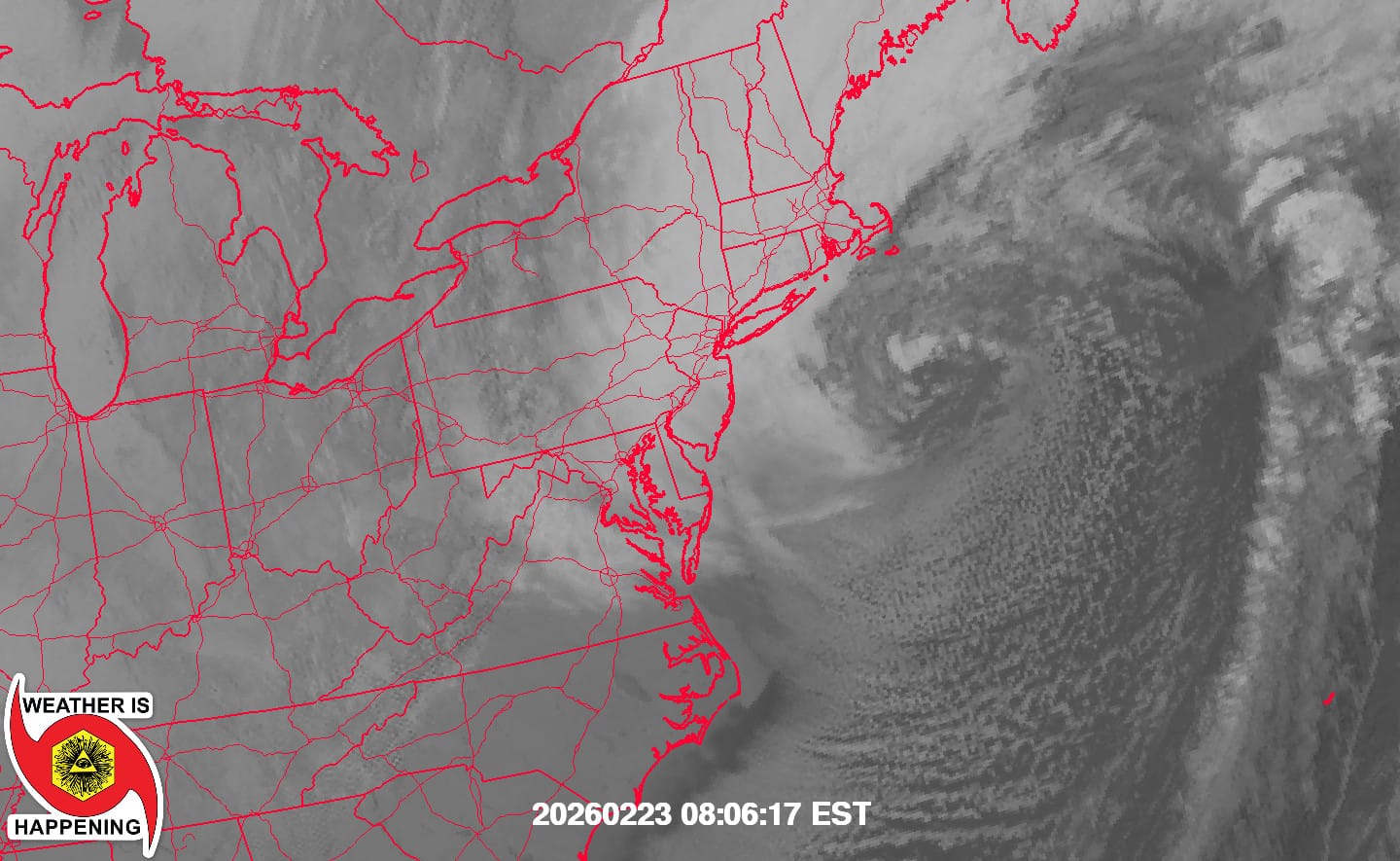 SATELLITE IMAGERY OF THE BLIZZARD OF 2026 OFF THE COAST OF SOUTHERN NEW ENGLAND