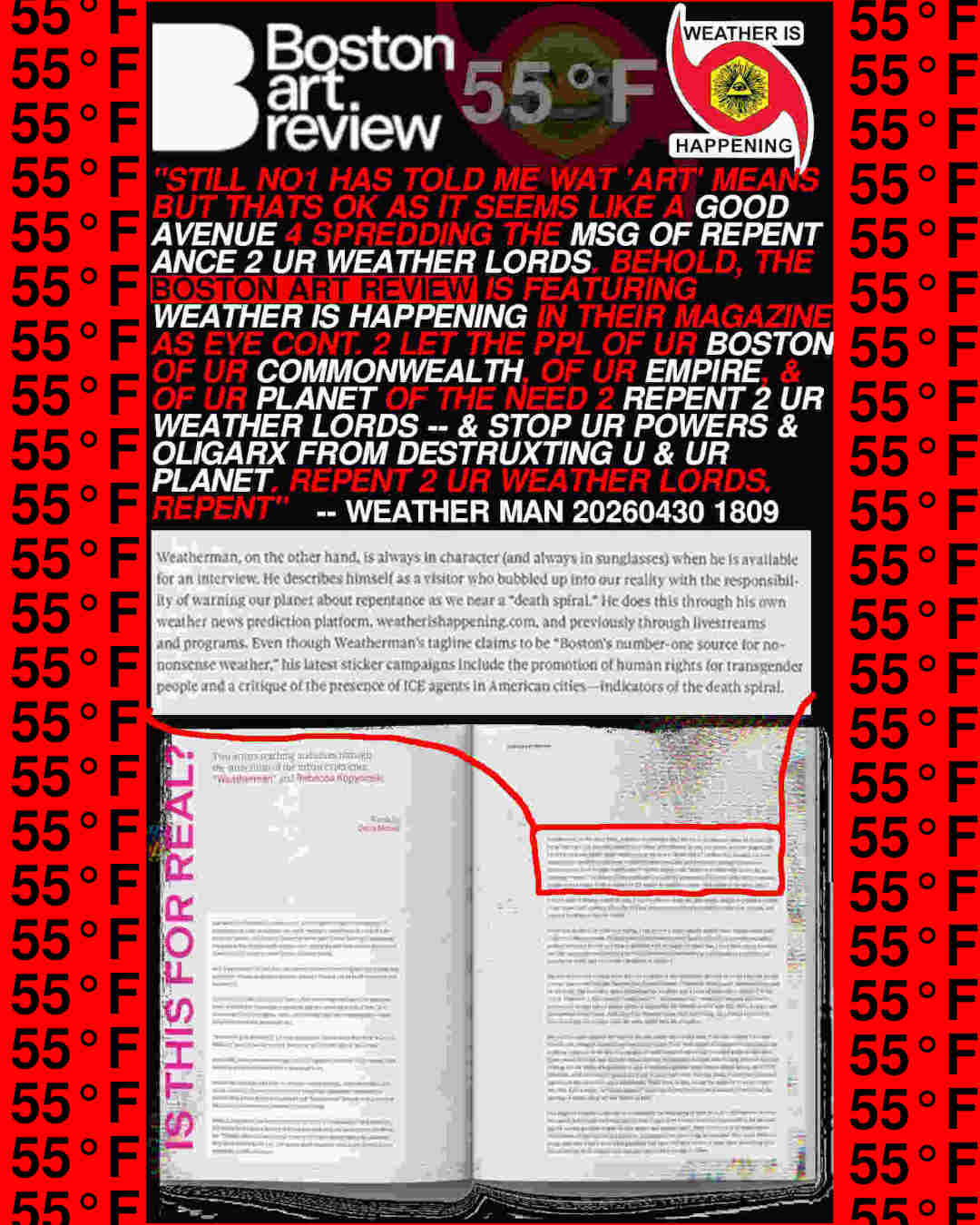 IS THIS 4 REAL? BOSTON ART REVIEW IS FEATURING WEATHER IS HAPPENING